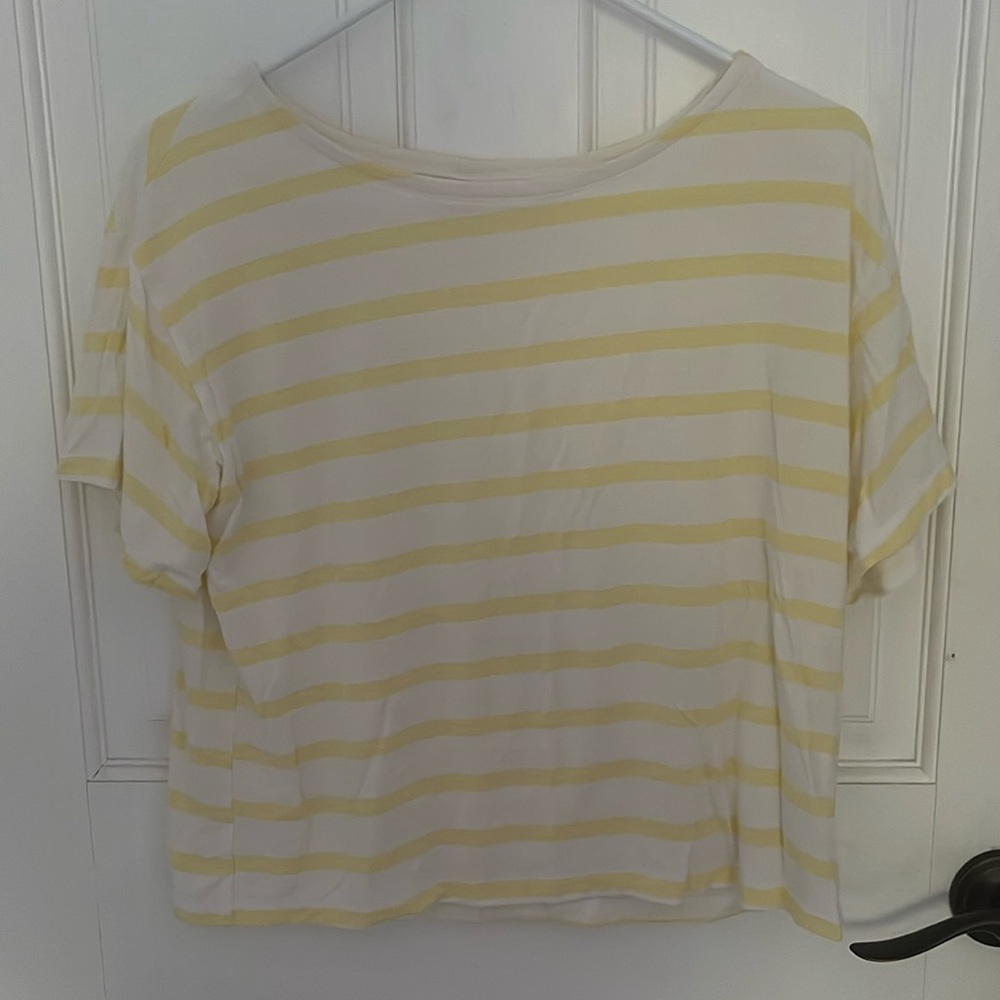 yellow and white striped shirt, flowy, waist length